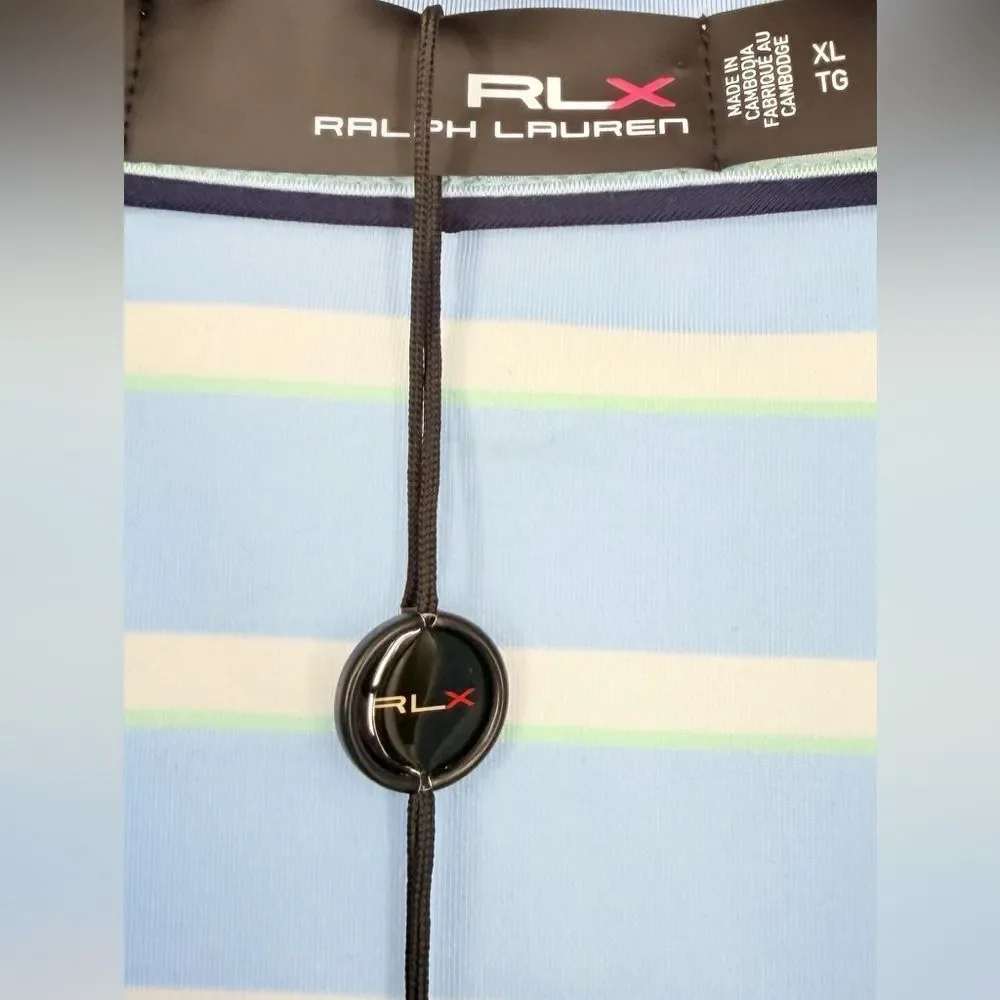 NWT RLX Ralph Lauren Sky Blue and White Striped Polo Shirt XL